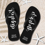 Personalized Team Bride Black Flip Flops<br><div class="desc">Black - or any color - flip flops personalized with a first name and "Team Bride" or any wording you choose. Great bridesmaid gift, bachelorette party, flat shoes for the wedding reception, or a fun bridal shower favor. Change the color straps and footbed, too! More colors done for you in...</div>