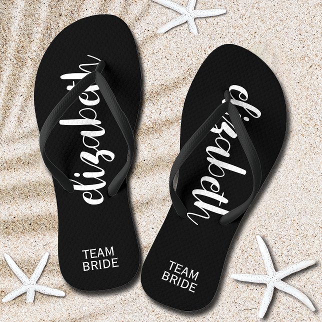 Personalized Team Bride Black Flip Flops (Personalized Team Bride Black and White Flip Flops)