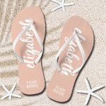 Personalized Team Bride Blush and White Flip Flops<br><div class="desc">Pale blush pink and white - or any color - flip flops personalized with your name and "Team Bride" or any wording you choose. Great bridesmaid gift, bachelorette party, flat shoes for the wedding reception, or a fun bridal shower favor. Change the color straps and footbed, too! More colors done...</div>