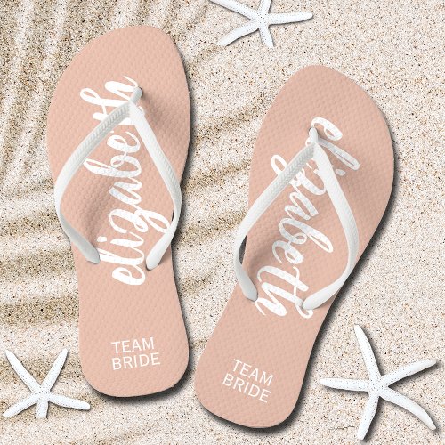 Personalized Team Bride Blush and White Flip Flops