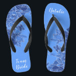 Personalized Team Bride Favor Blue Lotus Floral Flip Flops<br><div class="desc">Featuring an elaborate illustration of blue Lotus floral pattern, these elegant vintage modern flip flops are a memorable gift for wedding party members: bride, bridesmaids, mother/auntie of the bride, maid of honor... They will add a stylish dose of glam to your wedding day, bachelorette party, or other celebration. ♥Customize it with your wording...</div>