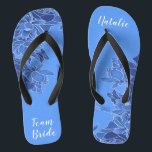 Personalized Team Bride Favor Blue Lotus Floral Flip Flops<br><div class="desc">Featuring an elaborate illustration of blue Lotus floral pattern, these elegant vintage modern flip flops are a memorable gift for wedding party members: bride, bridesmaids, mother/auntie of the bride, maid of honor... They will add a stylish dose of glam to your wedding day, bachelorette party, or other celebration. ♥Customize it with your wording...</div>