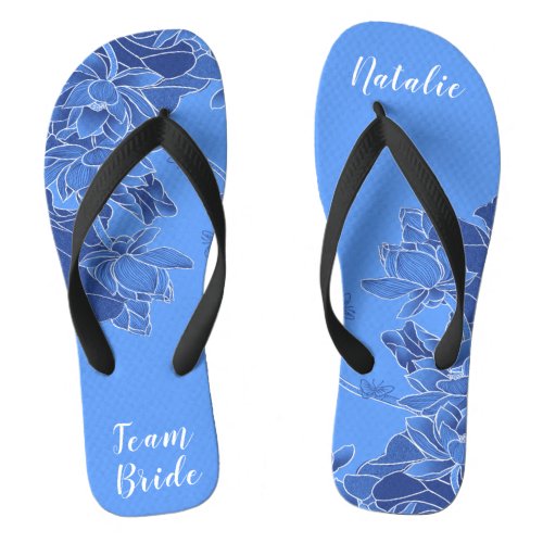  Personalized Team Bride Favor Blue Lotus Floral Flip Flops