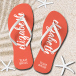 Personalized Team Bride Peach and White Flip Flops<br><div class="desc">Peach and white - or any color - flip flops personalized with your name and "Team Bride" or any wording you choose. Great bridesmaid gift, bachelorette party, flat shoes for the wedding reception, or a fun bridal shower favor. Change the color straps and footbed, too! More colors done for you...</div>