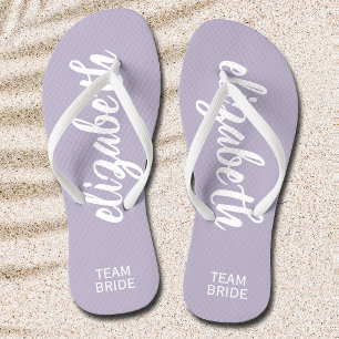 Personalized Team Bride Periwinkle and White Flip Flops