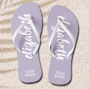 Personalized Team Bride Periwinkle and White Flip Flops