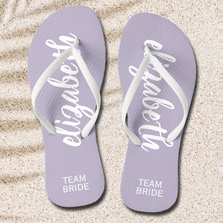 Personalized Team Bride Periwinkle And White Flip Flops