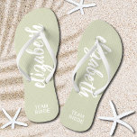 Personalized Team Bride Sage and White Flip Flops<br><div class="desc">Sage green and white - or any color - flip flops personalized with your name and "Team Bride" or any wording you choose. Great bridesmaid gift, bachelorette party, flat shoes for the wedding reception, or a fun bridal shower favor. Change the color straps and footbed, too! More colors done for...</div>