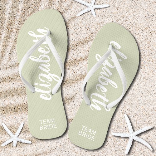 Personalized Team Bride Sage and White Flip Flops