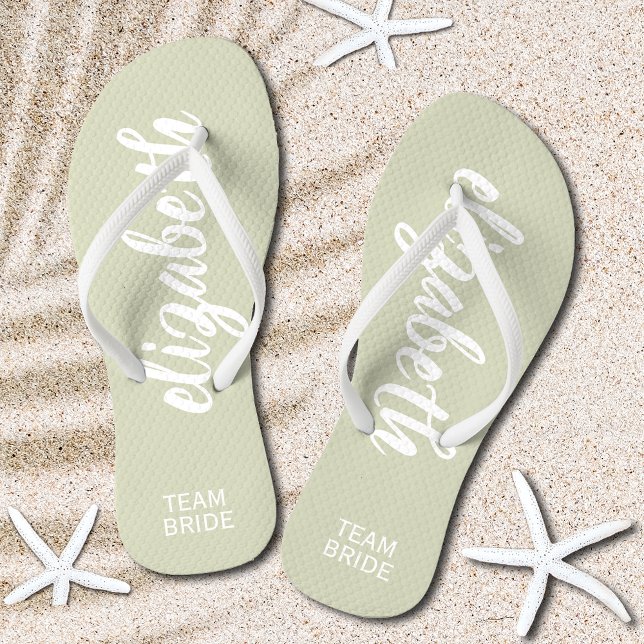 Personalized Team Bride Sage and White Flip Flops (Personalized Team Bride Sage Green and White Flip Flops)
