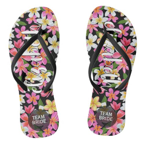 Personalized Team Bride Tropical Flowers Flip Flops