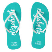 Personalized Team Bride Turquoise and White Flip Flops (Footbed)