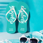 Personalized Team Bride Turquoise And White Flip Flops at Zazzle