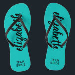 Personalized Team Bride Turquoise Flip Flops<br><div class="desc">Turquoise blue - or any color - flip flops personalized with your name and "Team Bride" or any wording you choose. Great bridesmaid gift, bachelorette party, flat shoes for the wedding reception, or a fun bridal shower favor. Change the color straps and footbed, too! More colors done for you in...</div>