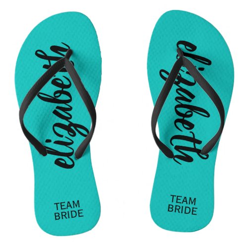 Personalized Team Bride Turquoise Flip Flops