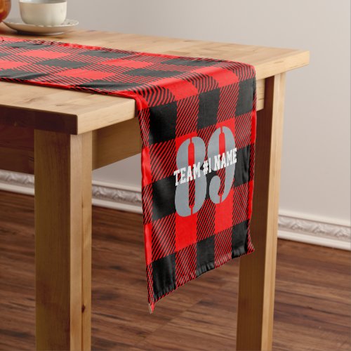 Personalized Team Buffalo Check Design on a Short Table Runner