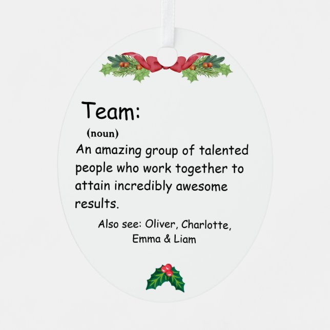 Personalized Team Definition employee appreciation Metal Ornament (Front)