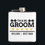 Personalized Team Groom Best Man Flask<br><div class="desc">Celebrate the groom’s party in style with this custom "Team Groom" flask, featuring a sleek design with bowtie accents, gold stars, and a personalized name for the best man or groomsmen. Perfect for bachelor parties, wedding day celebrations, and as a memorable keepsake gift, this flask is both stylish and practical....</div>