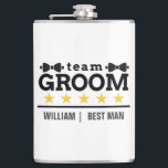 Personalized Team Groom Best Man Flask<br><div class="desc">Celebrate the groom’s party in style with this custom "Team Groom" flask, featuring a sleek design with bowtie accents, gold stars, and a personalized name for the best man or groomsmen. Perfect for bachelor parties, wedding day celebrations, and as a memorable keepsake gift, this flask is both stylish and practical....</div>