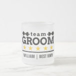 Personalized Team Groom Best Man  Frosted Glass Coffee Mug<br><div class="desc">Celebrate the groom’s big day with this stylish frosted glass mug, designed for the best man and groomsmen. Featuring bold typography, bowtie accents, and gold star details, this mug makes the perfect wedding party favor or bachelor party gift. Personalize it with the best man's name to create a unique and...</div>