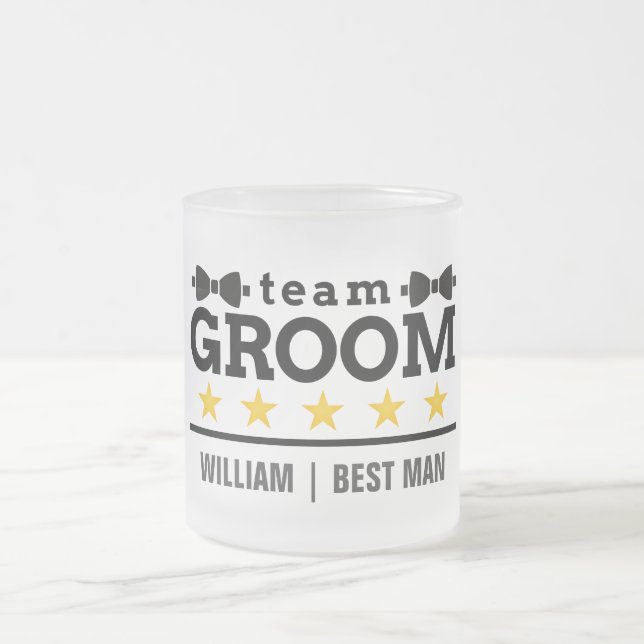 Personalized Team Groom Best Man  Frosted Glass Coffee Mug (Center)
