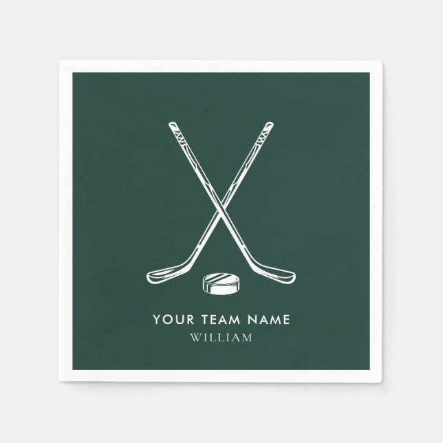 Personalized Team Name Ice Hockey Green Custom Napkins (Front)