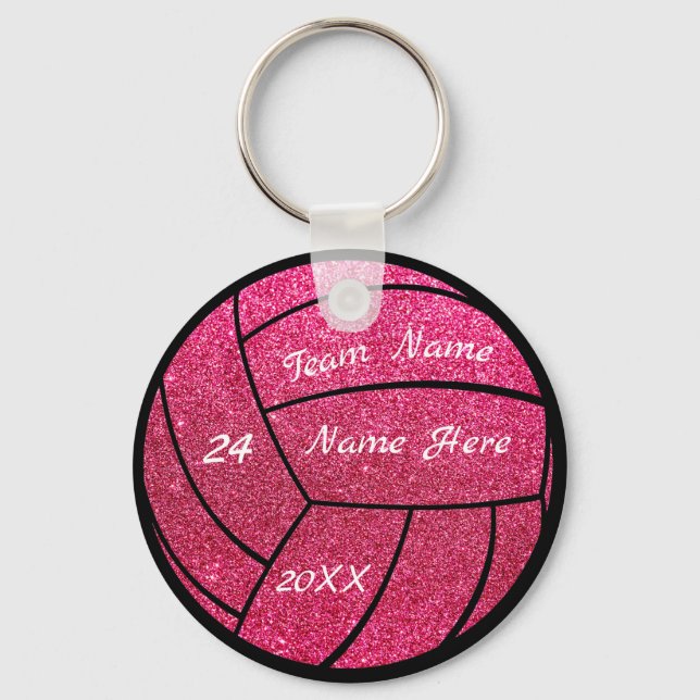 Personalized team name Pink glitter volleyball    Keychain (Front)