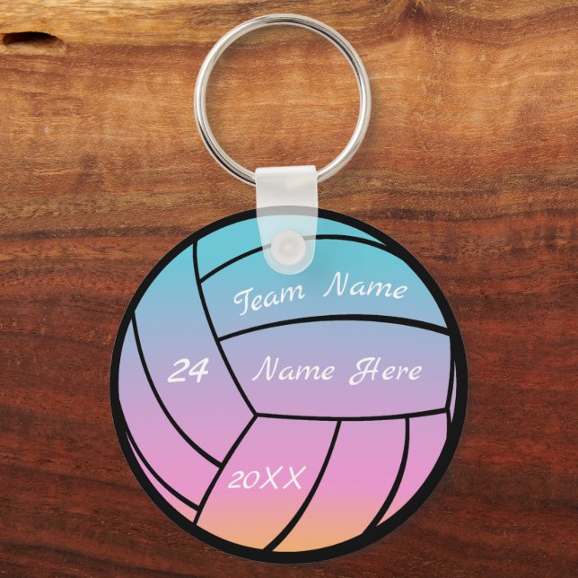 Personalized team name Pink Purple volleyball    Keychain (Front)