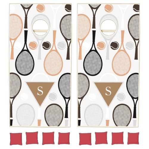 Personalized Team Name Player Tennis Rackets White Cornhole Set