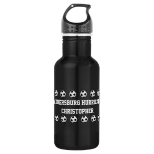 Personalized Team, Name, Soccer Balls, B&W Water Bottle