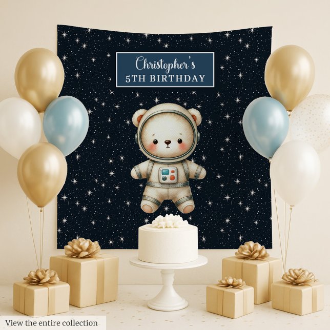 Personalized Teddy Astronaut Boy Birthday Backdrop (Personalized Teddy Astronaut Boy Birthday Backdrop)