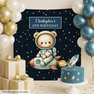 Personalized Teddy Astronaut Boy Birthday Backdrop