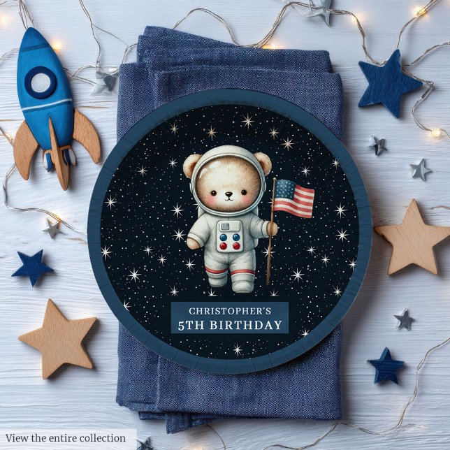 Personalized Teddy Astronaut Boy Party Plate (Personalized Teddy Astronaut Boy Party Plate)
