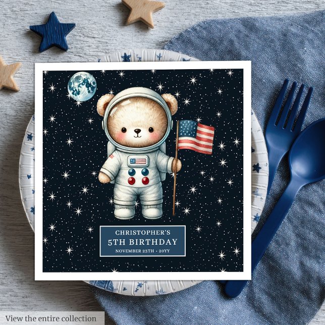 Personalized Teddy Astronaut Napkins Space Party  (Personalized Teddy Astronaut Napkins Space Party Fun)