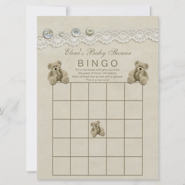 Personalized Teddy Baby Shower Bingo Invitation (Front)
