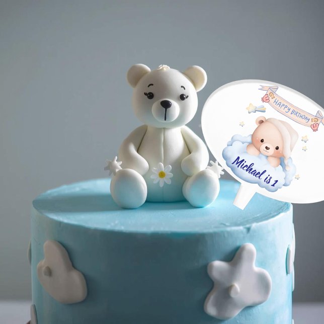 Personalized Teddy Bear 1st Birthday Cake Pick (Creator Uploaded)