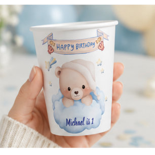 Personalized Teddy Bear 1st Birthday Paper Cup