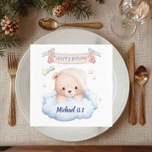 Personalized Teddy Bear 1st Birthday Paper Napkin