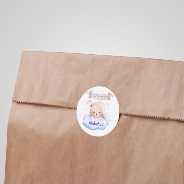 Personalized Teddy Bear 1st Birthday Sticker (Creator Uploaded)