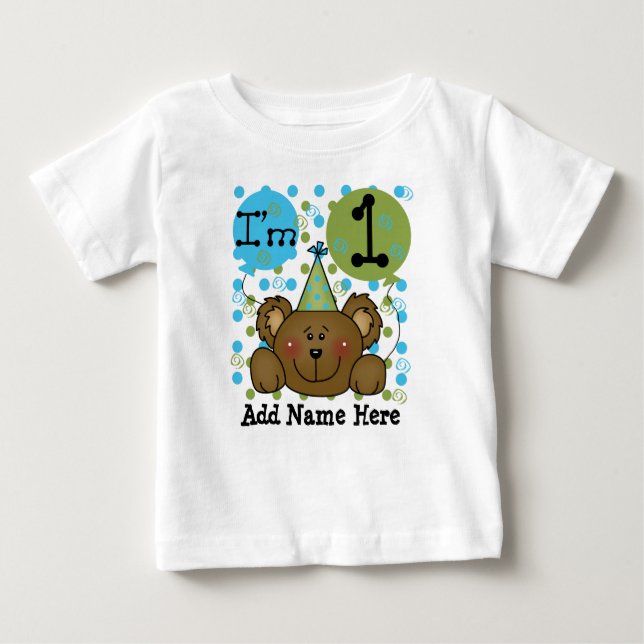 Personalized Teddy Bear 1st Birthday T-shirt (Front)