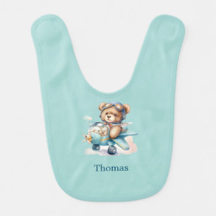 Personalized Teddy Bear Airplane Baby Boy Gift Baby Bib