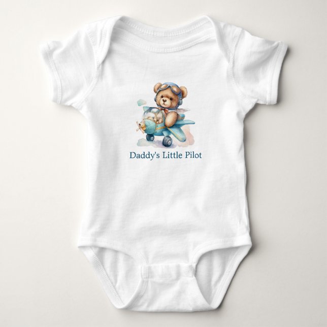 Personalized Teddy Bear Airplane Baby Boy Gift Baby Bodysuit (Front)