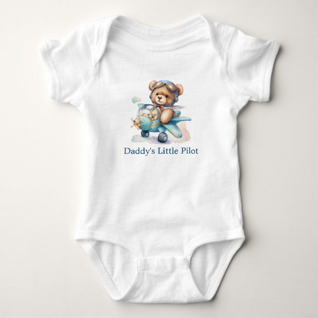 Personalized Teddy Bear Airplane Baby Boy Gift Bodysuit (Front)