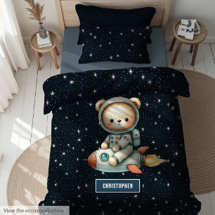 Personalized Teddy Bear Astronaut Bedding for Kids Duvet Cover