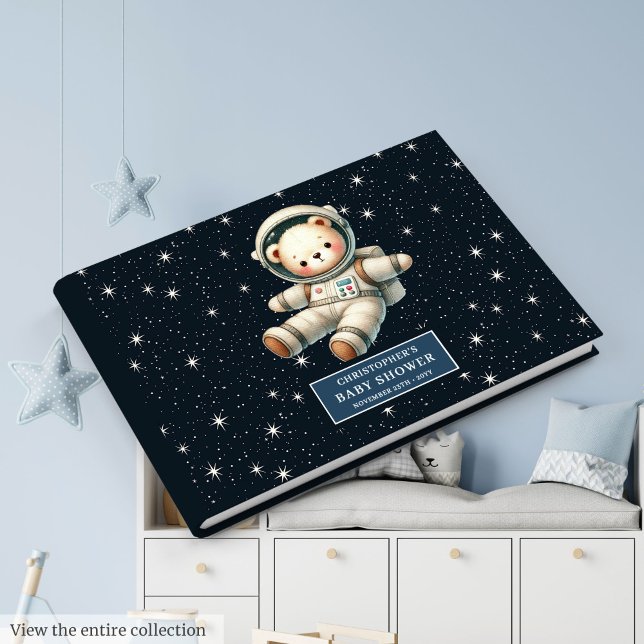 Personalized Teddy Bear Astronaut Boy Baby Shower  Guest Book (Personalized Teddy Bear Astronaut Boy Baby Shower Log)