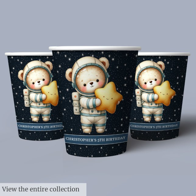 Personalized Teddy Bear Astronaut Boy Birthday Paper Cups (Personalized Teddy Bear Astronaut Boy Birthday Paper Cups)