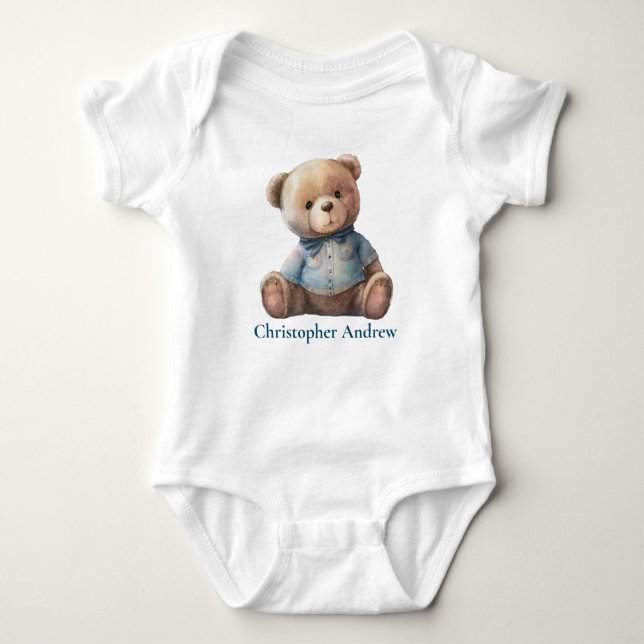 Personalized Teddy Bear Baby Boy Cute Gift Baby Bodysuit (Front)