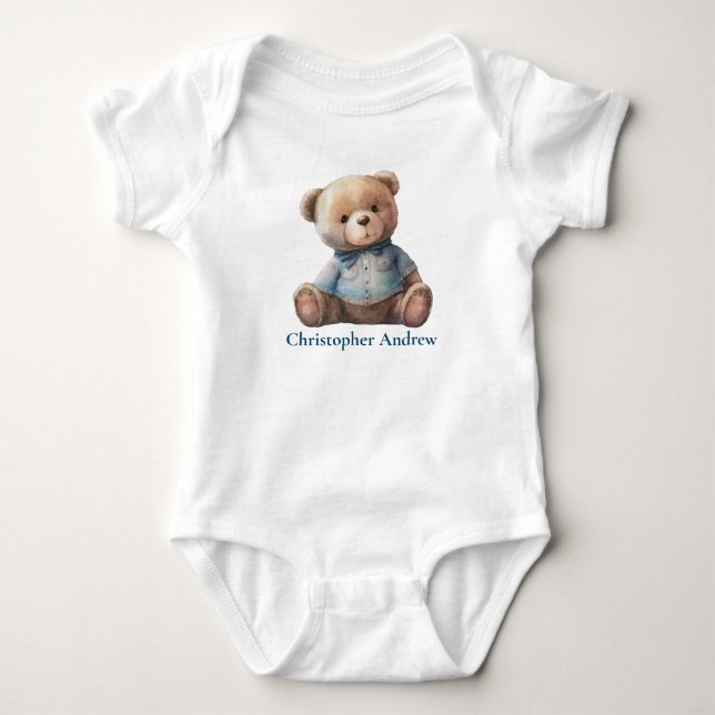 Personalized Teddy Bear Baby Boy Cute Gift Bodysuit (Front)