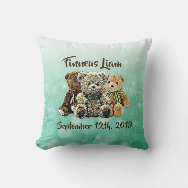 Personalized Teddy Bear Baby Boy Nursery Throw Pillow (Front)