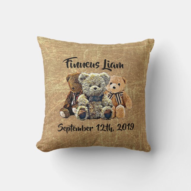 Personalized Teddy Bear Baby Boy Nursery Throw Pillow (Front)